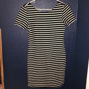Mid length black and white striped dress